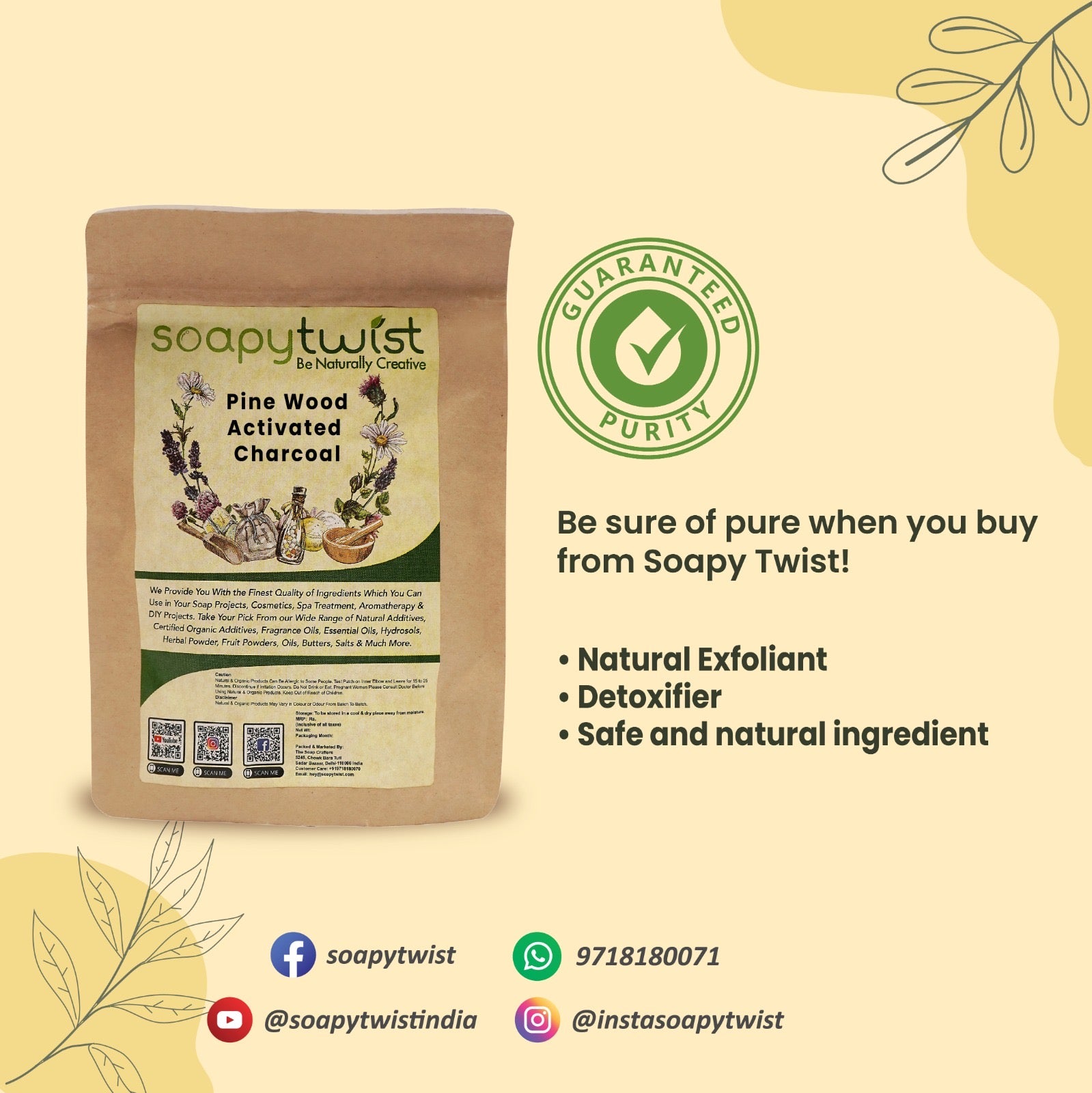 Soapy Twist Pine Wood Activated Charcoal Guaranteed Purity