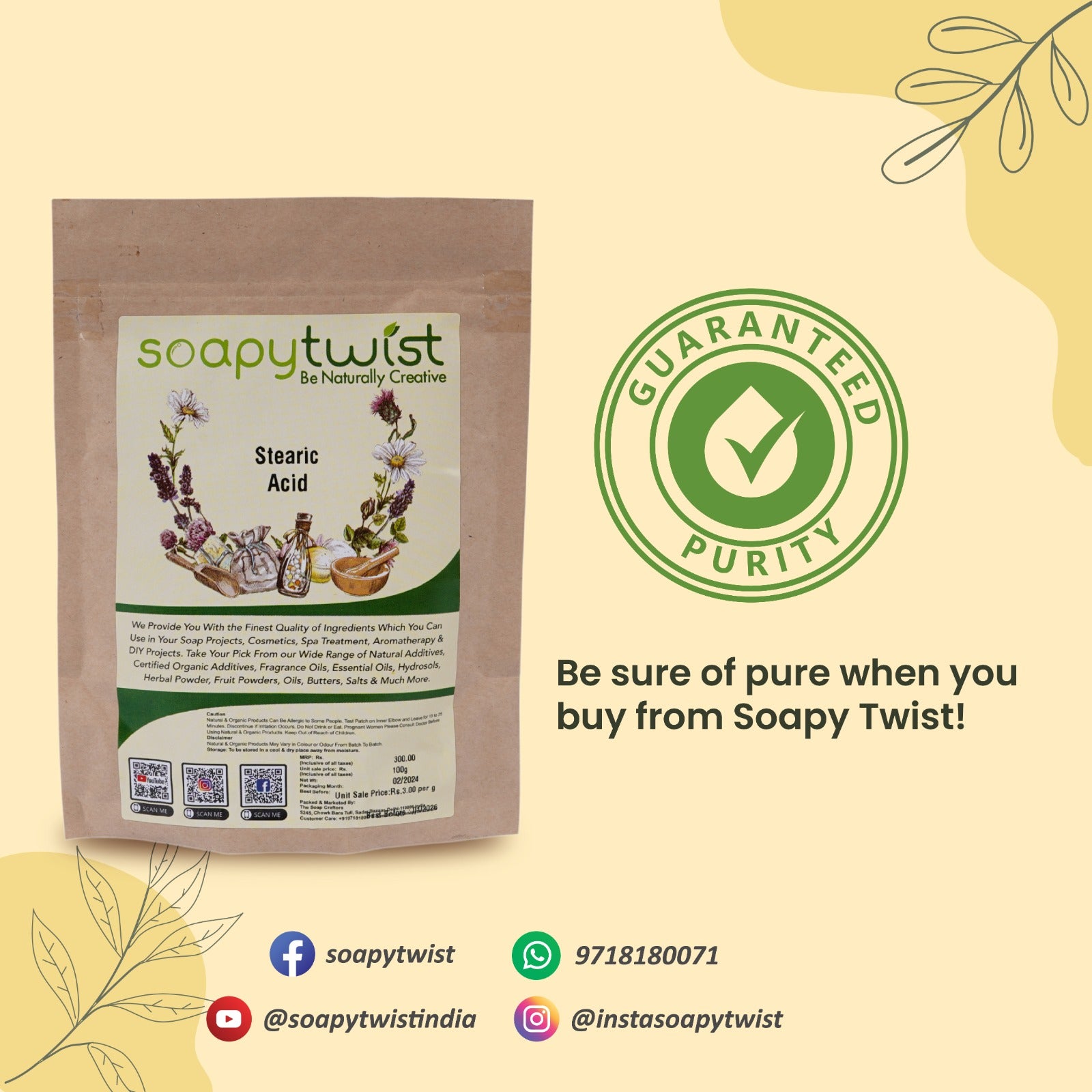 Soapy Twist Stearic Acid Guaranteed Purity