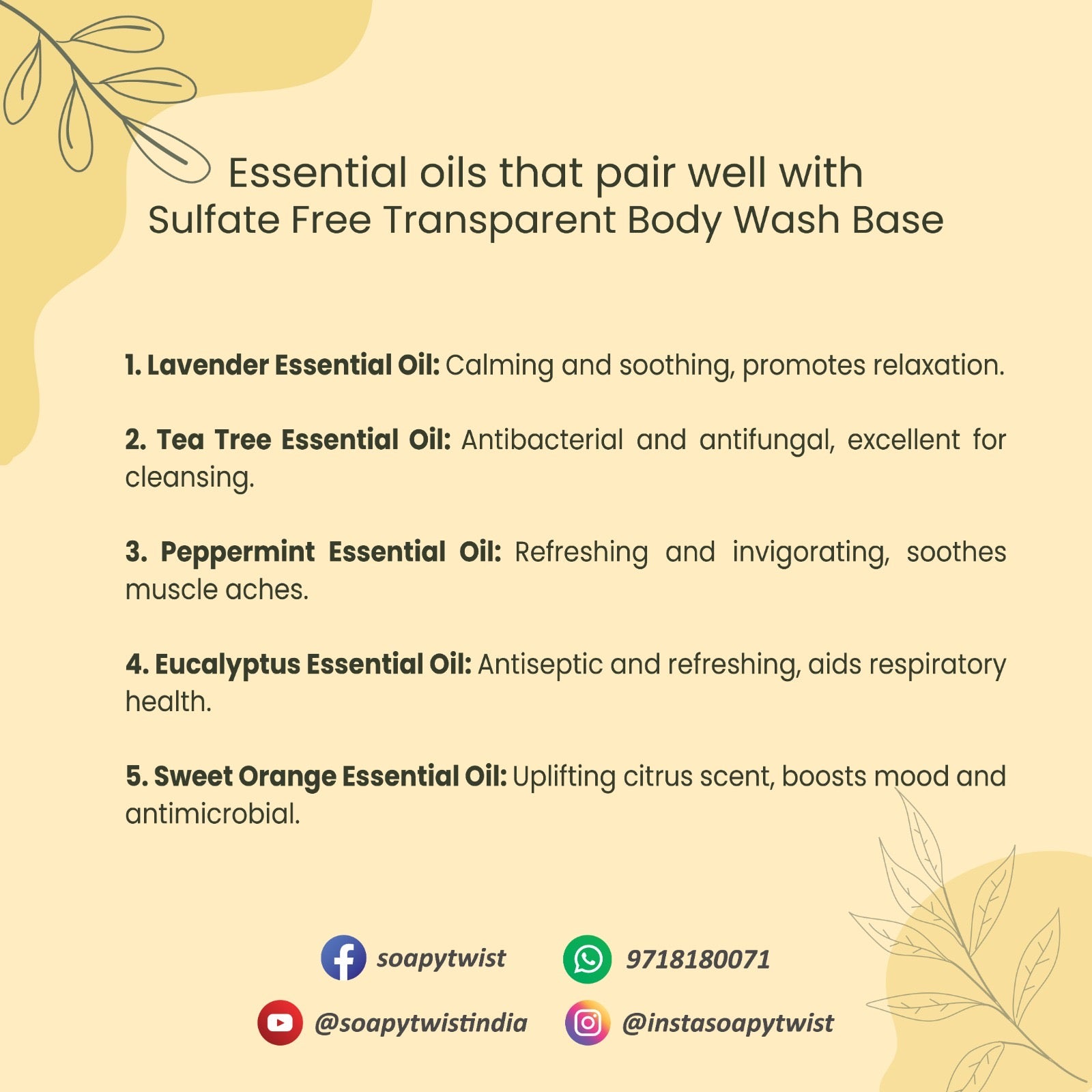Soapy Twist Transparent body Wash base Essential Oils that pair well
