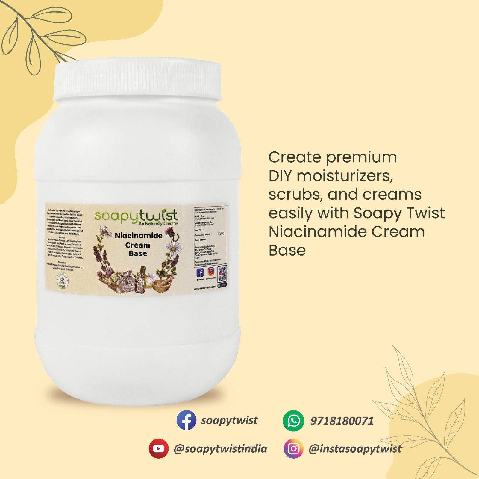 Create Premium DIY moisturizers , scrubs with Soapy Twist Niacinamide Cream Base 