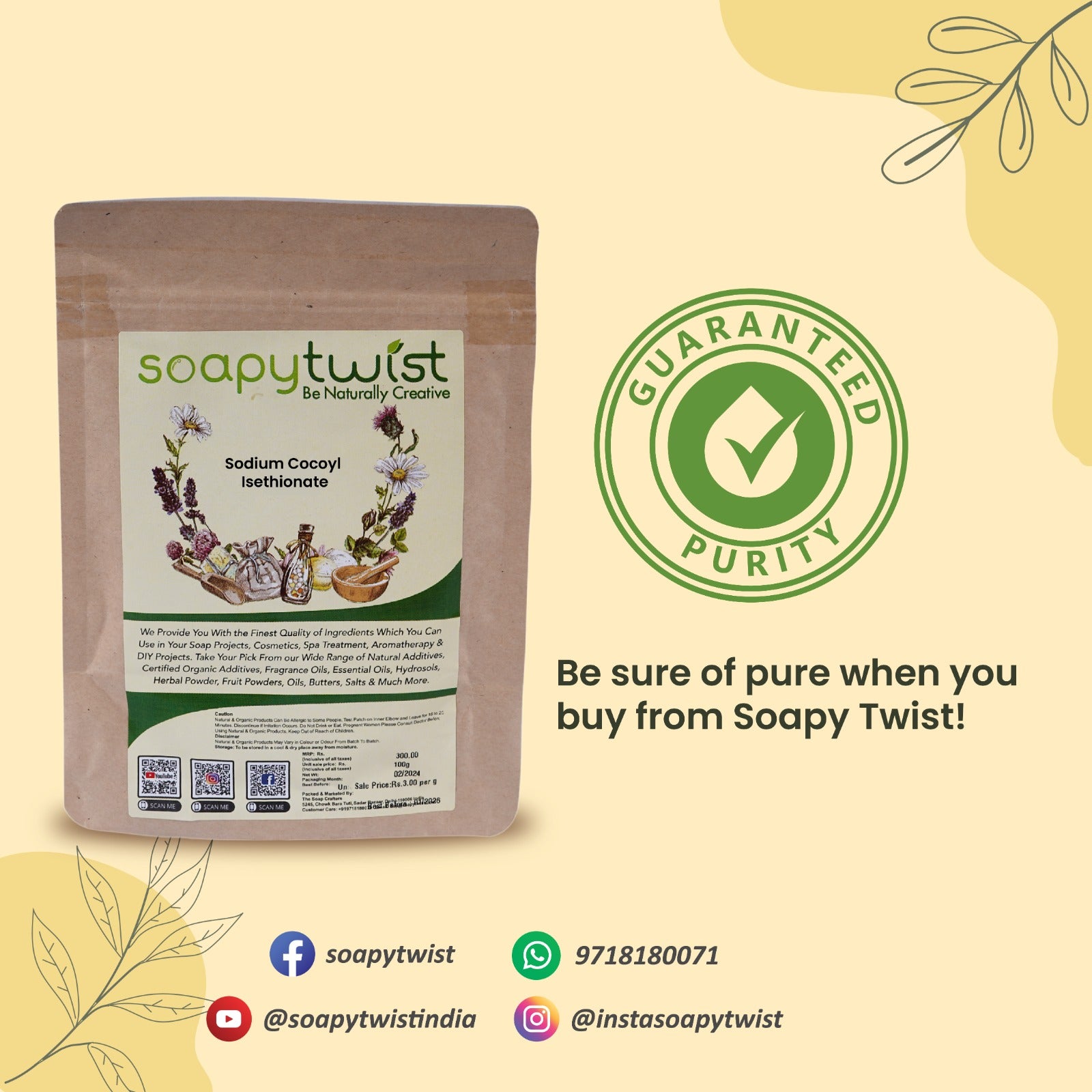 Soapy Twist Sodium Cocoyl Isethionate Guaranteed Purity